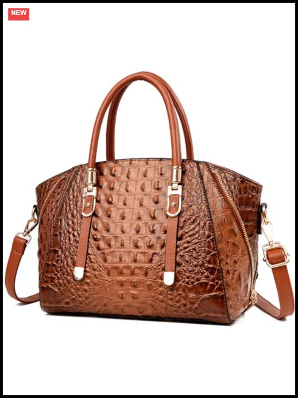 Crocodile Print Faux Leather Satchel Tote with Detachable Strap